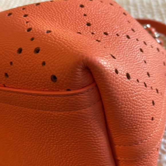 Chanel Caviar Drawstring Perforated Bucket Bag Coral Pink Orange Silver HW - Picture 12 of 16